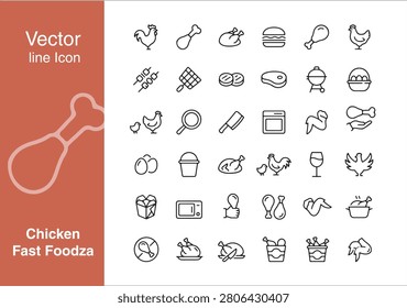 Specialty Chicken Fast Food And Fried Poultry Vector Line Icon Set For Fried Chicken Restaurant Menu Delivery Service Takeaway Buckets And Casual Dining App Design