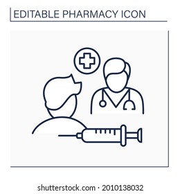 Specialty Drugs Line Icon. Specialty Pharmaceuticals. Doctor Appointment. Injections And Treatment. Pharmacy Concept. Isolated Vector Illustration. Editable Stroke