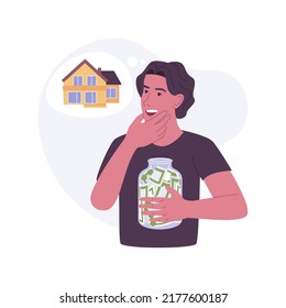 Specialty savings account isolated cartoon vector illustrations. Goal-oriented man saving money for his own house, having a big dream, banking service, financial affairs vector cartoon.