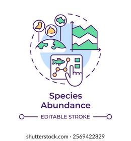 Species abundance multi color concept icon. Biodiversity measurement. Tracking number of animals. Round shape line illustration. Abstract idea. Graphic design. Easy to use in article