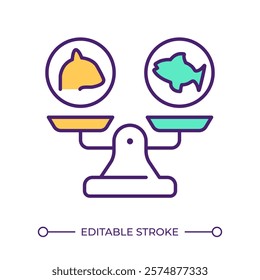 Species balance RGB color icon. Scale with mammal and fish on opposite sides. Biodiversity and ecological balance. Isolated vector illustration. Simple filled line drawing. Editable stroke