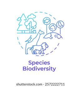 Species biodiversity blue gradient concept icon. Diversity of life forms across ecosystems. Protect habitats. Round shape line illustration. Abstract idea. Graphic design. Easy to use in article