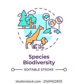 Species biodiversity multi color concept icon. Diversity of life forms across ecosystems. Protect habitats. Round shape line illustration. Abstract idea. Graphic design. Easy to use in article