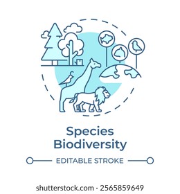 Species biodiversity soft blue concept icon. Diversity of life forms across ecosystems. Protect habitats. Round shape line illustration. Abstract idea. Graphic design. Easy to use in article