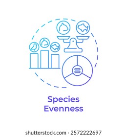 Species evenness blue gradient concept icon. Biodiversity measurement. Balanced species distribution in ecosystem. Round shape line illustration. Abstract idea. Graphic design. Easy to use in article