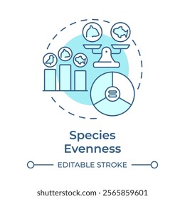 Species evenness soft blue concept icon. Biodiversity measurement. Balanced species distribution in ecosystem. Round shape line illustration. Abstract idea. Graphic design. Easy to use in article