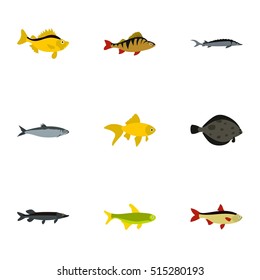 Species of fish icons set. Flat illustration of 9 species of fish vector icons for web