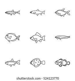 Species of fish icons set. Outline illustration of 9 species of fish vector icons for web