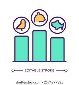 Species population RGB color icon. Biodiversity monitoring and data analysis concept. Balance within ecosystems. Isolated vector illustration. Simple filled line drawing. Editable stroke