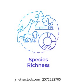 Species richness blue gradient concept icon. Biodiversity measurement. Diverse animals within ecosystem. Round shape line illustration. Abstract idea. Graphic design. Easy to use in article