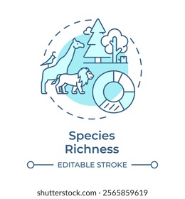 Species richness soft blue concept icon. Biodiversity measurement. Diverse animals within ecosystem. Round shape line illustration. Abstract idea. Graphic design. Easy to use in article