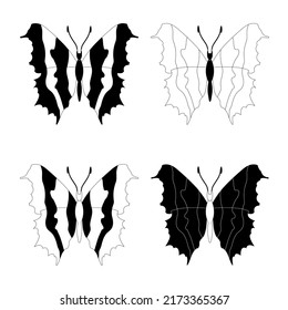 Species set, black and white butterfly insects, flat style.