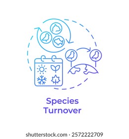 Species turnover blue gradient concept icon. Biodiversity measurement. Arriving and departing from ecosystem. Round shape line illustration. Abstract idea. Graphic design. Easy to use in article