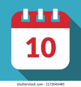 Specific day calendar, appointment schedule vector illustration marking day 10, editable vector icon.