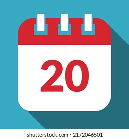 Specific day calendar, appointment schedule vector illustration marking day 20, editable vector icon.
