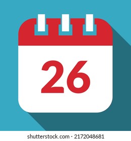 Specific day calendar, appointment schedule vector illustration marking day 26, editable vector icon.