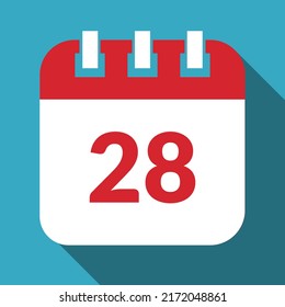 Specific day calendar, appointment schedule vector illustration marking day 28, editable vector icon.