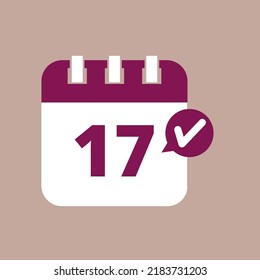 Specific day calendar flat icon in purple color isolated on pastel background, appointment scheduling vector illustration marking day 17.