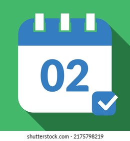 Specific day calendar icon, appointment schedule marking day 02. Vector icon for websites, graphic resources.