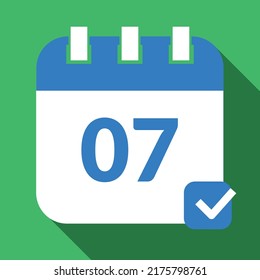 Icono del calendario del día específico, calendario de citas marcando el día 07. Icono vector para sitios web, recursos gráficos.