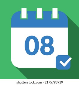 Specific day calendar icon, appointment schedule marking day 08. Vector icon for websites, graphic resources.