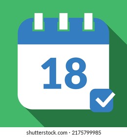 Specific day calendar icon, appointment schedule marking day 18. Vector icon for websites, graphic resources.