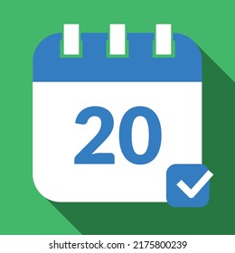 Specific day calendar icon, appointment schedule marking day 20. Vector icon for websites, graphic resources.
