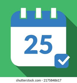 Specific day calendar icon, appointment schedule marking day 25. Vector icon for websites, graphic resources.