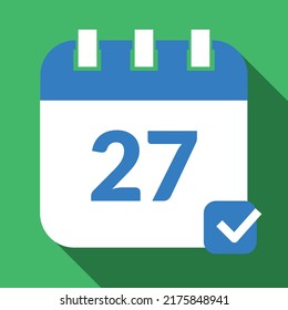 Specific day calendar icon, appointment schedule marking day 27. Vector icon for websites, graphic resources.