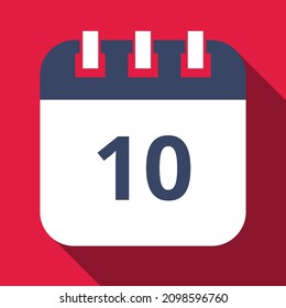 Specific day calendar marking day 10, appointment schedule marked, vector illustration.