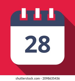 Día 28 del calendario específico, fecha de cita marcada, ilustración vectorial.