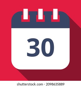 Specific day calendar marking day 30, appointment schedule marked, vector illustration.
