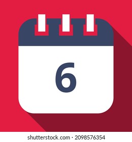 Specific day calendar marking day 6, appointment schedule marked, vector illustration.