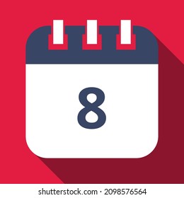 Specific day calendar marking day 8, appointment schedule marked, vector illustration.