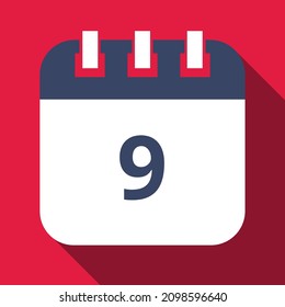 Specific day calendar marking day 9, appointment schedule marked, vector illustration.