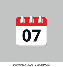 Specific day calendar red flat icon. Calendar icon vector illustration for websites and graphic resources. Date set on the 7st.