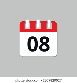 Icono plano rojo de calendario de días específicos. Ilustración vectorial de icono de calendario para sitios web y recursos gráficos. Fecha fijada en el 8.