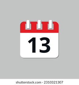 Icono plano rojo de calendario de días específicos. Ilustración vectorial de icono de calendario para sitios web y recursos gráficos. Fecha fijada en el 13.