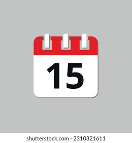 Icono plano rojo de calendario de días específicos. Ilustración vectorial de icono de calendario para sitios web y recursos gráficos. Fecha fijada en el 15.