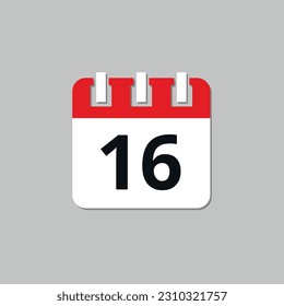 Icono plano rojo de calendario de días específicos. Ilustración vectorial de icono de calendario para sitios web y recursos gráficos. Fecha fijada en el día 16.