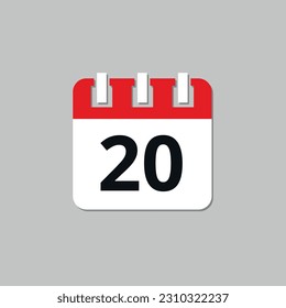 Specific day calendar red flat icon. Calendar icon vector illustration for websites and graphic resources. Date set on the 20st.