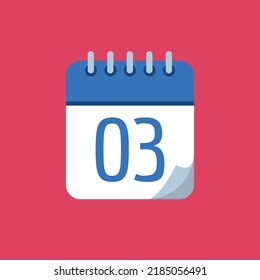Specific day calendar vector illustration, blue vector flat icon, day 03.