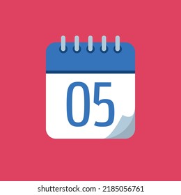 Specific day calendar vector illustration, blue vector flat icon, day 05.