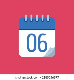 Ilustración vectorial de calendario de días específicos, icono plano de vector azul, día 06.