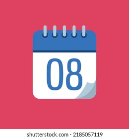 Specific day calendar vector illustration, blue vector flat icon, day 08.