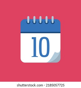Specific day calendar vector illustration, blue vector flat icon, day 10.