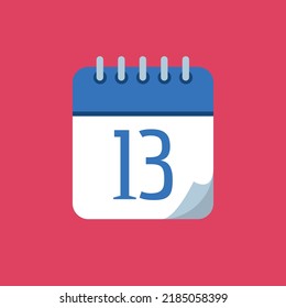 Specific day calendar vector illustration, blue vector flat icon, day 13.