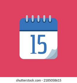 Specific day calendar vector illustration, blue vector flat icon, day 15.