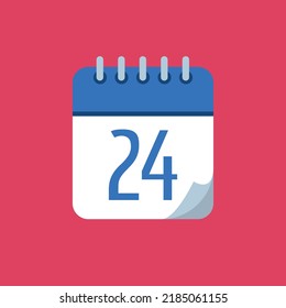 Specific day calendar vector illustration, blue vector flat icon, day 24.