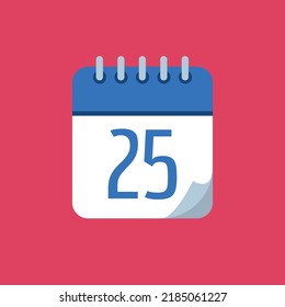 Specific day calendar vector illustration, blue vector flat icon, day 25.